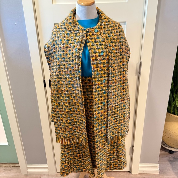 Vintage 60’s TINA LESER Multi-colored Wool Tweed Midi Dress Coat Set RARE - Picture 9 of 16
